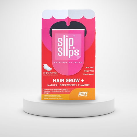 Buy Hair Grow+ 10 Slips Pack: With added Keranat™, Biotin, Virgin Coconut Oil, Marine Collagen (by Woke Nutrition)